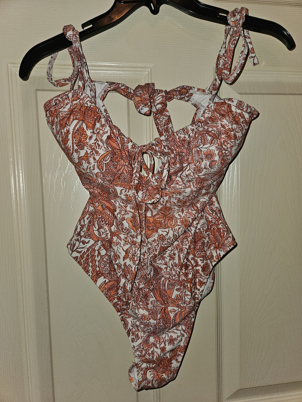 Abella White and Orange Floral Tie-Back One-Piece Swimsuit